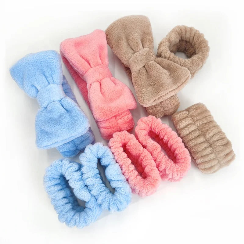 Hair Accessories Skincare Spa Wristband Makeup Facial Wrist Bands Bow Face Wash Headband Sets Make up Hair Band