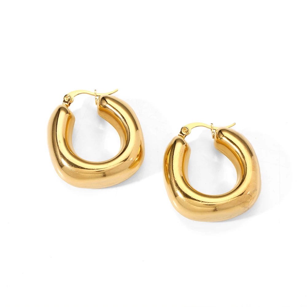 French PVD Plating Stainless Steel Hoop Earrings Women Chunky Hollow Statement Geometric Design Waterproof Gold Plated Jewelry