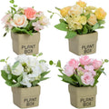 Artificial Potted Rose Flowers Mini Silk Rose Flowers in Ceramic Vase for Home Wedding Party Office Table Desk Decoration