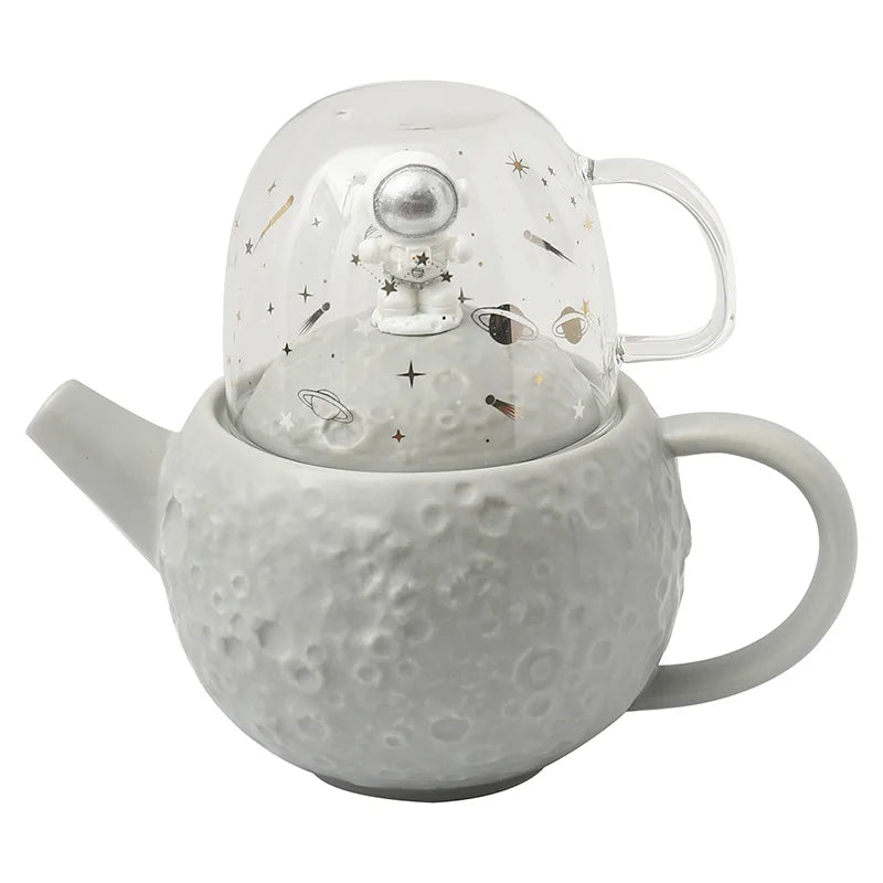 Novelty Astronaut Style Ceramic Pot and Glass Mug High Temperature Glass Water Cup Home Afternoon Tea Set