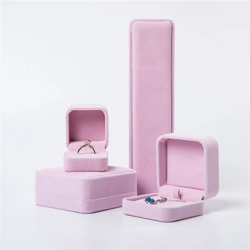 Wholesale Velvet Pink Storage Display Box for Rings Pendants Necklaces Bracelets Bangles-Gift Jewelry Packaging Box
