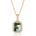 Find Jewelry 925 Sterling Silver Gold Plated Green Crystals Pendant Vintage Rectangle Natural Moss Agate Pendant Necklace