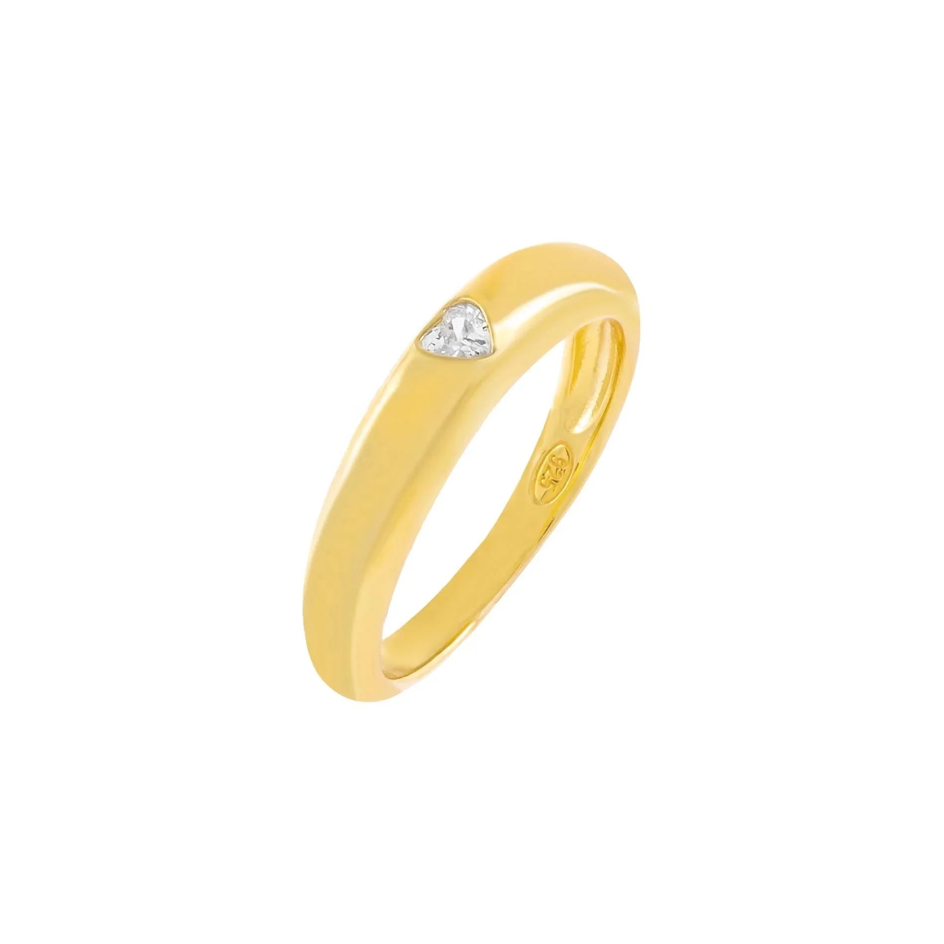 LOZRUNVE Gold Plated Vermeil Sterling Silver 925 Bezel Heart CZ Minimalist Dome Neutral Ring Wholesale
