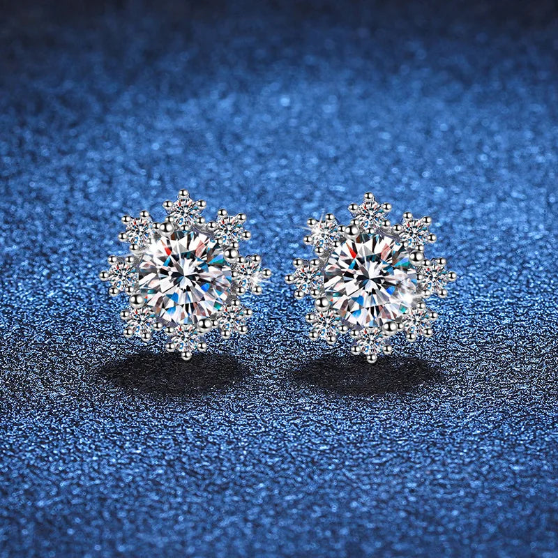 Wholesale Snow Design Grade D Moissanite Diamond Earrings 925 Sterling Silver 0.5ct/1ct Moissanite Stud Earrings