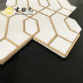 Brass Inlay White Marble in Hexagon Pattern Backsplash Tile