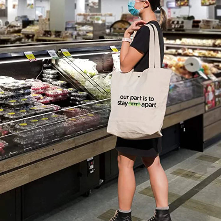 Eco Friendly Generous Capacity Machine Washable Cotton Bag Heavy Duty Alternative to Plastic Bag Long Handles Canvas