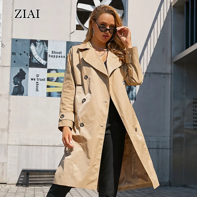 Good Quality Wholesale Custom WindBreaker Women Windproof Blend Jackets Double Breasted Jackets Classic Long Trench Coat