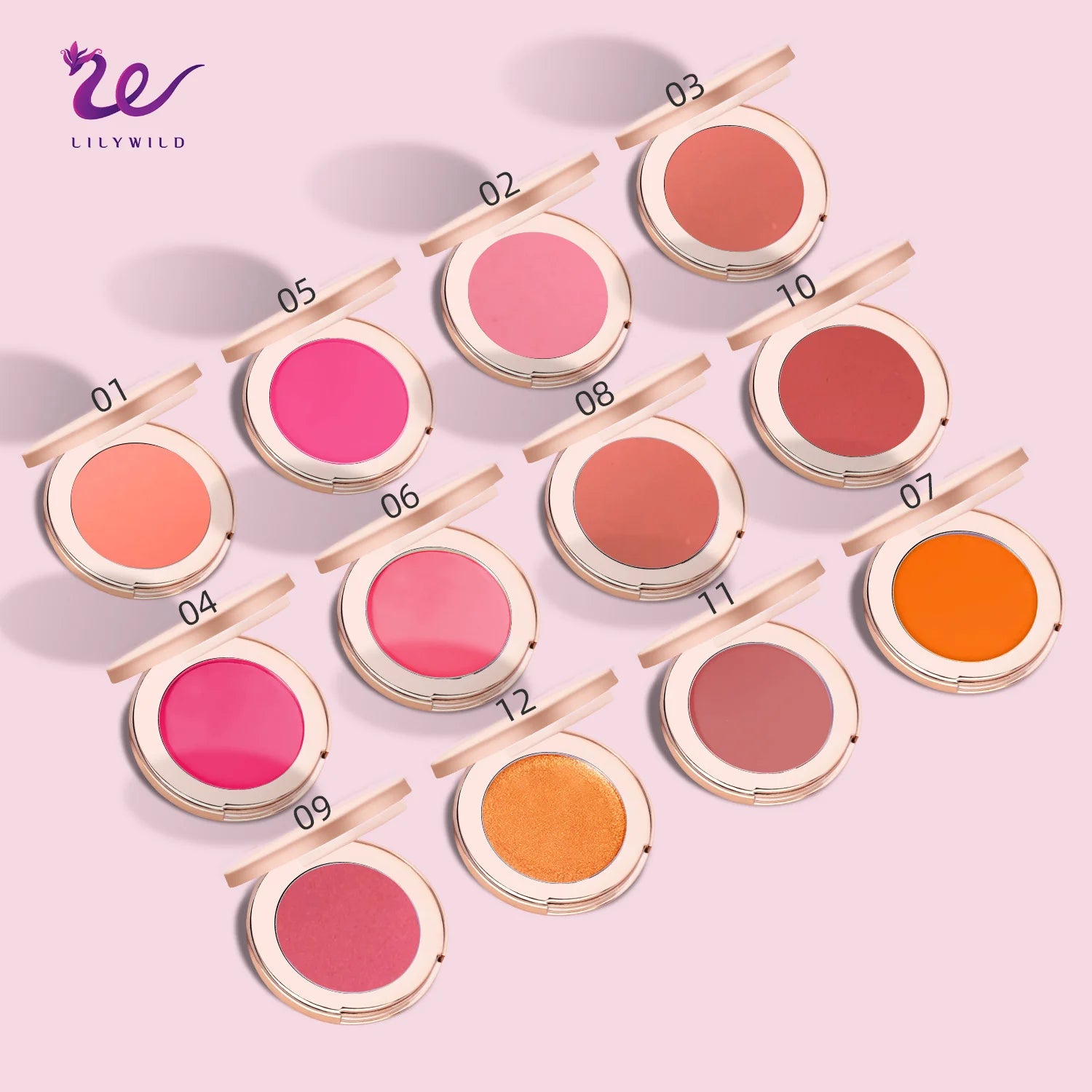 LILYWILD Custom Logo Rose Gold Vegan Cheek Blush Palette High Pigmented Blusher Private Label Make up Powder Blush