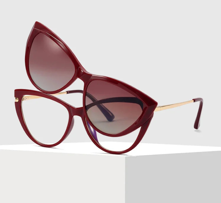 95856 Women Cat Eye Clip on Sunglasses Blue Light Blocking Glasses 2 in 1 Optical Frames Fashion Eyeglasses