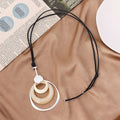 TongLing Necklace Fashion Black Suede Two-color Brushed Three-circle Long Necklace Strand Rope Jewelry Necklace