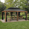 Multifunctional Gazebo 12x20 Ventilateur Ext Rieur Aluminum Frame Gazebo Outdoor Waterproof with Sliding Glass Door & Curtains