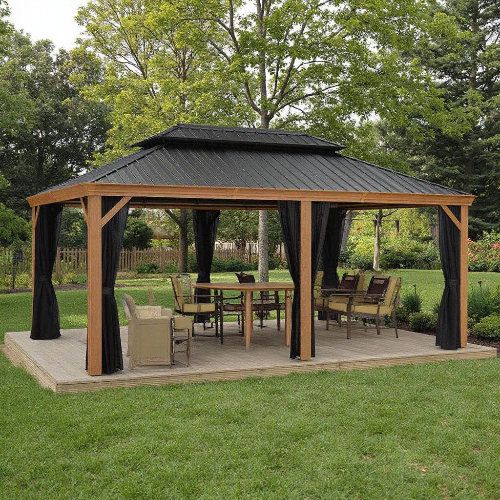 Multifunctional Gazebo 12x20 Ventilateur Ext Rieur Aluminum Frame Gazebo Outdoor Waterproof with Sliding Glass Door & Curtains