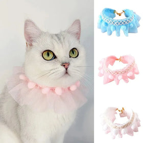 Chinese Style Necklace Dog Cat Collar Sweet Cute Lace Princess Pet Neck Ring With Pompon Adjustable Pet Neck Strap Pet Collar