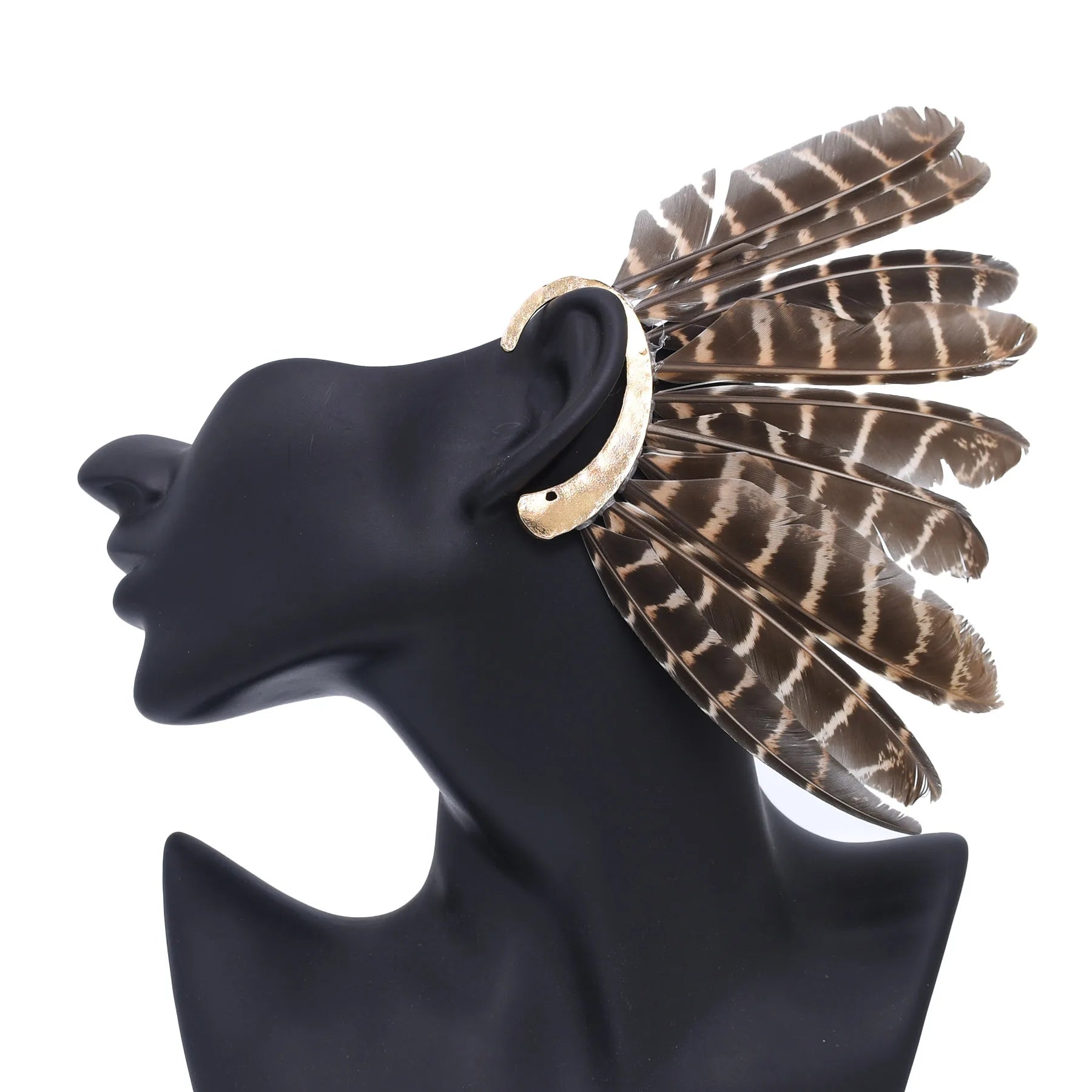 New Unique 1Pc(Left)Unisex Big Feather Ear Cuff Non Piercing Natural Brown Feathers Women Ear Cuff