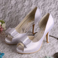 White Satin Platform Wedding Shoes for Women