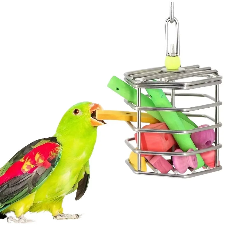 Stainless Steel Foraging Toy Bird Squirrel Puzzle Feeder Chew Toy for Parrots Cockatiels Conures Chinchillas IQ Puzzle Feeder