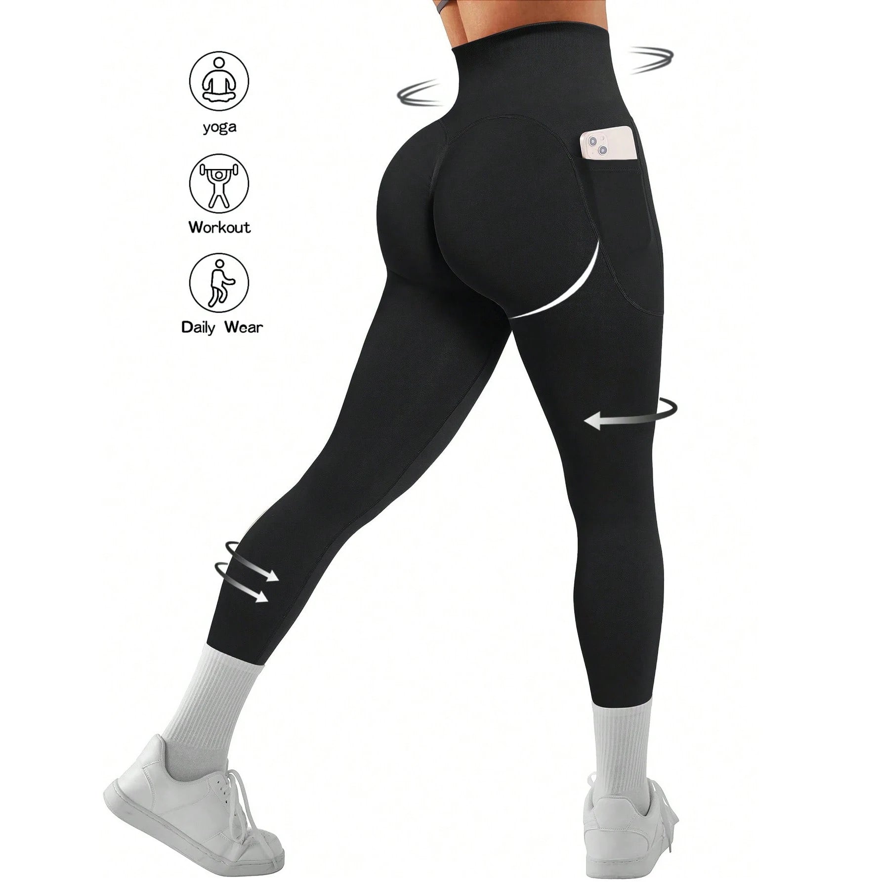 New Arrival Elastic Fabric Push up Sports Pants With Pockets Solid Color High Waist Peach Buttock Seamless Yoga Leggings Women