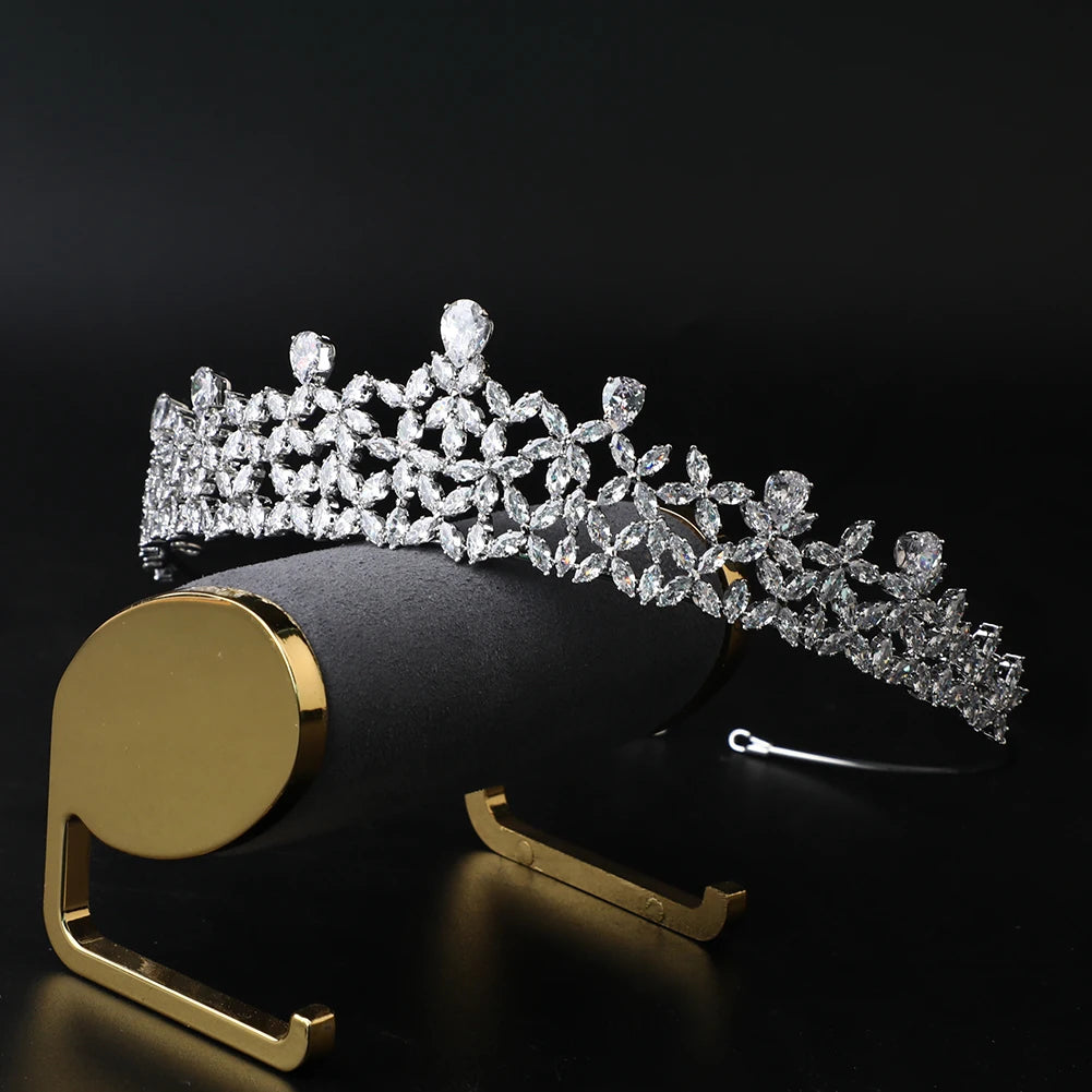 Platinum Plated Zircon Crown Women Bridal Hair Accessories Wedding in Tiaras Hair Jewelry Princess Pageant Miss Universe Crown