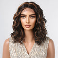 Wholesale Short Synthetic Japan Lace Wig Brown Mixed Golden Curly Wave Natural Lace Frontal Hair for Women Afro Heat Resistant