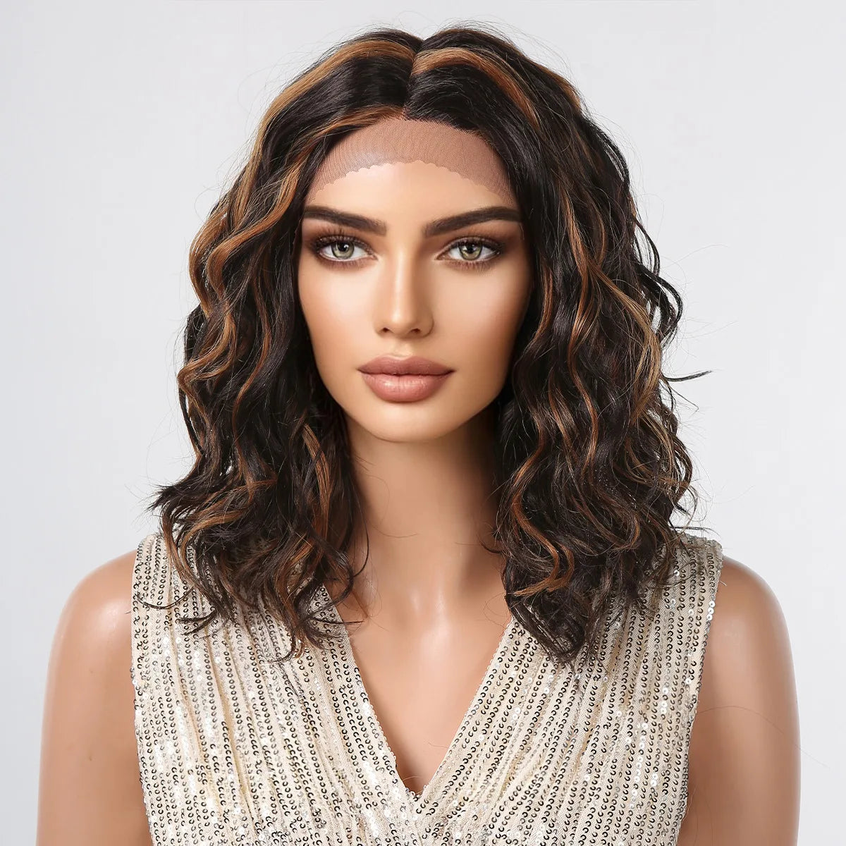 Wholesale Short Synthetic Japan Lace Wig Brown Mixed Golden Curly Wave Natural Lace Frontal Hair for Women Afro Heat Resistant