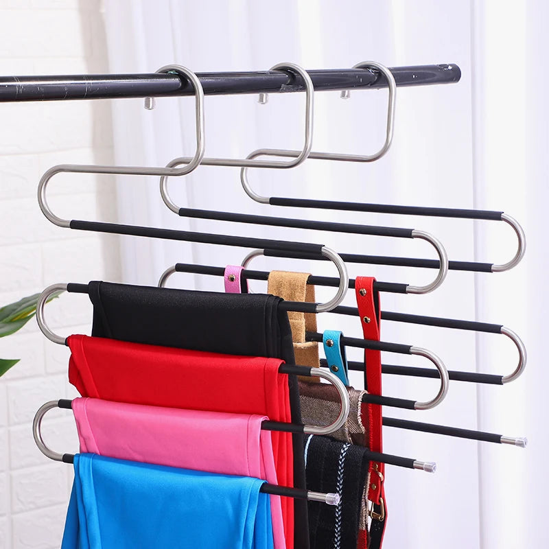 Multifunctional Stainless Steel 5-Tier S Type Hangers Metal Trousers Rack for Wardrobe for Clothes Hanging and Cleaning