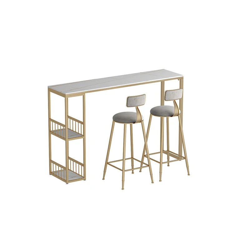 Modern Gold Marble Luxury Bar Table and Two-Chair Set Kitchen Home Hotel or Apartment Stylish Contemporary Design