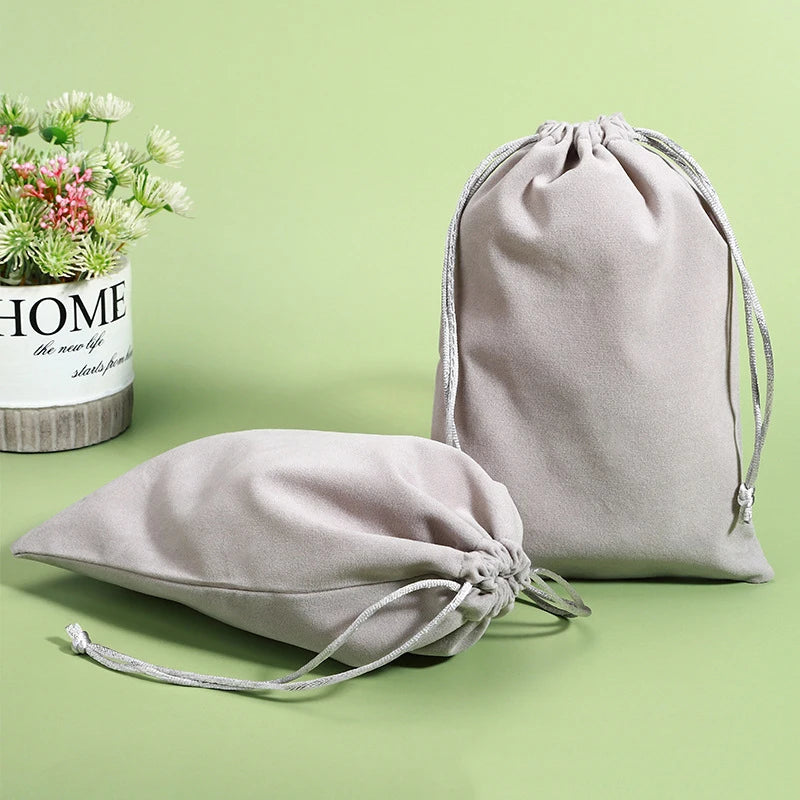 Custom Printed logo Drawstring Bag Small Soft Velvet Pouches for Jewelry Gift Packaging