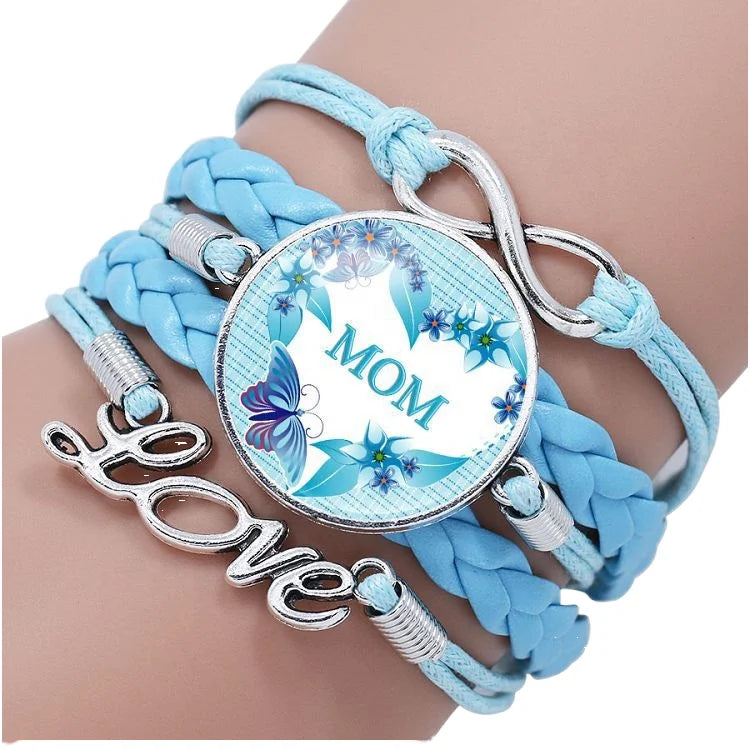 New Fashion Multi-layer Braided Leather Bracelet with Gem Jewelry 'Mom Time' Letter for Wholesale