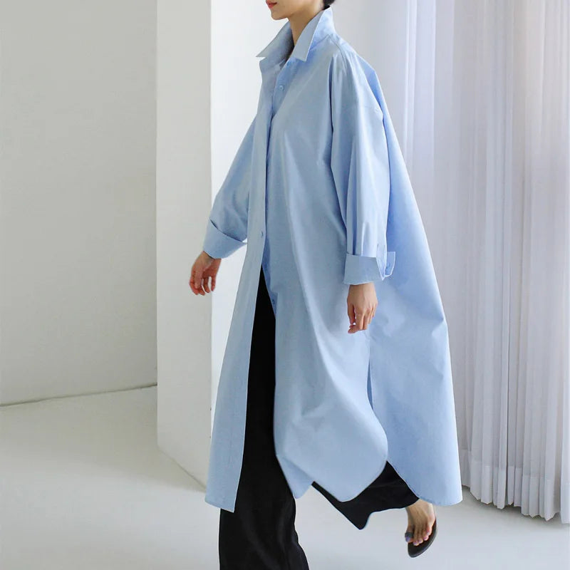 Wholesale 2026 Long Solid Color Shirt Women's Spring and Summer New Casual Over-the-knee Slit Shirt All-match Thin Coat