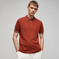 Men's Knit Polo with Contrast Tipping Short Sleeve Pima Cotton Breathable Shirt for Summer