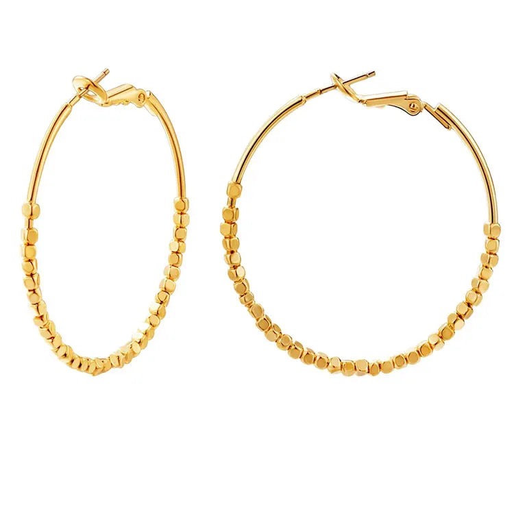 SC Fashion Korean Design Earrings Jewelry Teen Girls 14K Gold Plated Earrings Statement Square Beads Large Hoop Earrings Women