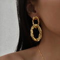 Dazan HOT 18k Gold Plated Unique Hypoallergenic Stainless Steel Double Design Irregularly Vintage Banquet Earrings for Women