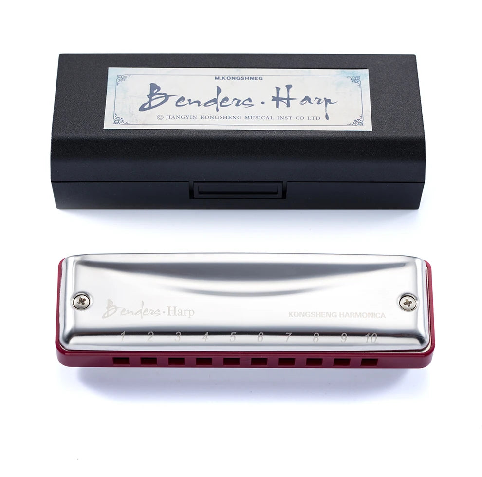 Bendersharp Professional 10-Hole Diatonic Harmonica for Beginners with Stainless Steel Cover and Phosphor Bronze Reed
