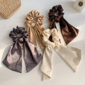 Fashionable Women Ponytail Holder with Bow Hair Scrunchies Silk Satin Scarf Scrunchies for Women Hair Tie