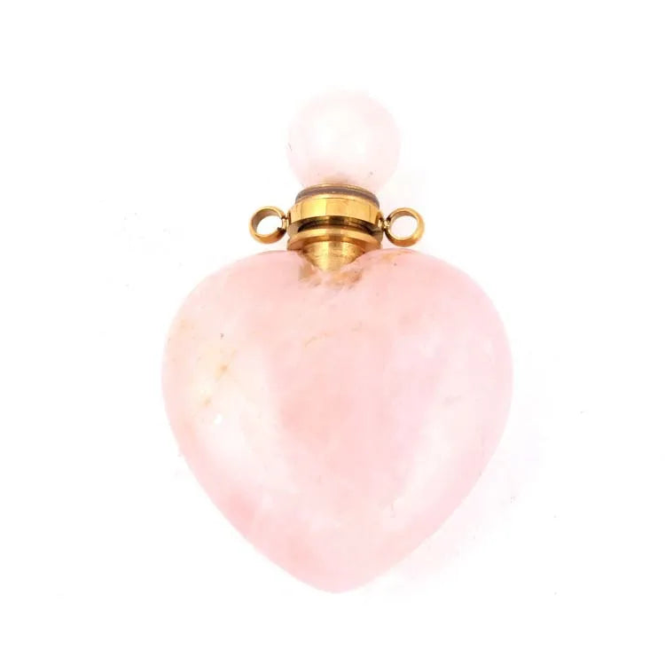 Hongzhuo Rose Quartz Gemstone Gold Plated Heart Shape Perfume Bottle Pendant for Necklaces Healing Crystals Jewelry