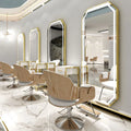 Luxury Gold Hexagon Single Side Barber Mirror Stations Hair Dressing Salon Mirror Station with Led Light Barber Mirrors