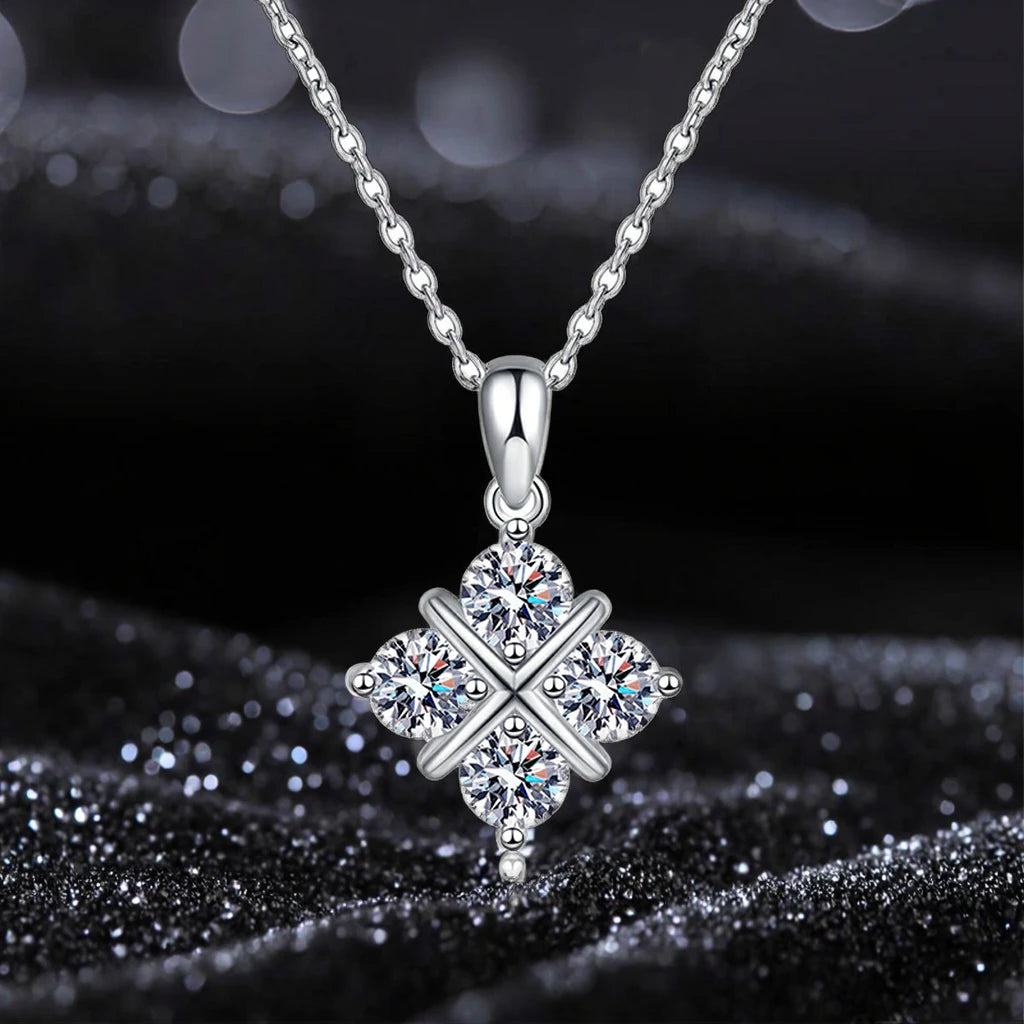 Classic S925 Sterling Silver Temperament Simple Cross Rhombus Vvs D Color Moissanite Pendant Necklace for Women Wedding Gift