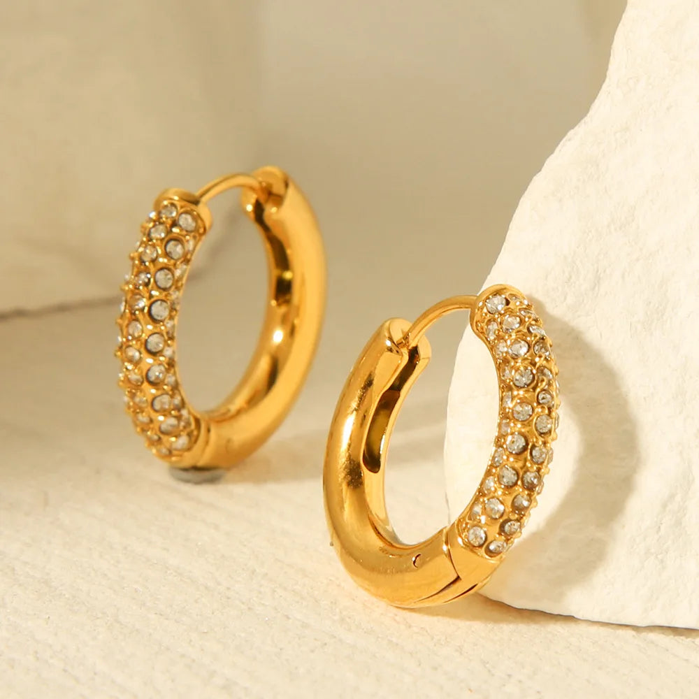 Factory Direct Fine Jewelry 18K Gold Plated Stainless Steel Fashion Zircon Hoop Earrings for Women