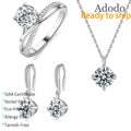 Adodo Factory S925 Silver Jewelry Set 8A Zircon Round Cut Real VVS Moissanite Pendant Necklace Earring Rings for Women