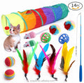 Interactive Pet Cat Toy 14-Pack Modern Rainbow Tunnel Set with Bell Ball Fishing Rod Teaser Stick Mouse for Playing Dogs