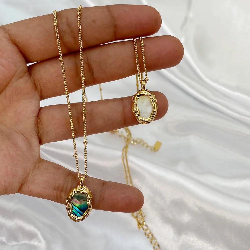 French Romantic Vintage Irregular Personality Oval Shell Copper Plated True Gold Fur Chain 18K Gold Necklace