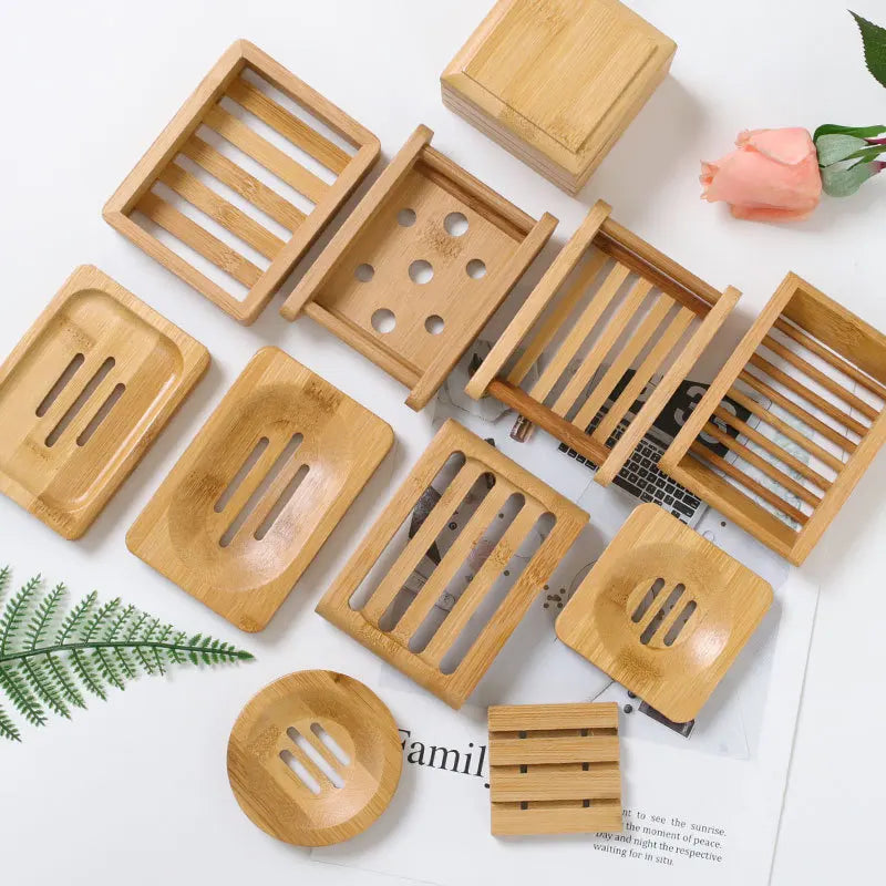 Organic 100% Bamboo Material Round and Rectangular Bamboo Soap Dish Soap Case Holder