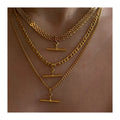 New Trendy Women Jewelry Set T Bar Necklace Modern 18K Gold Plated Stainless Steel Minimalist Layered Necklace YF7001