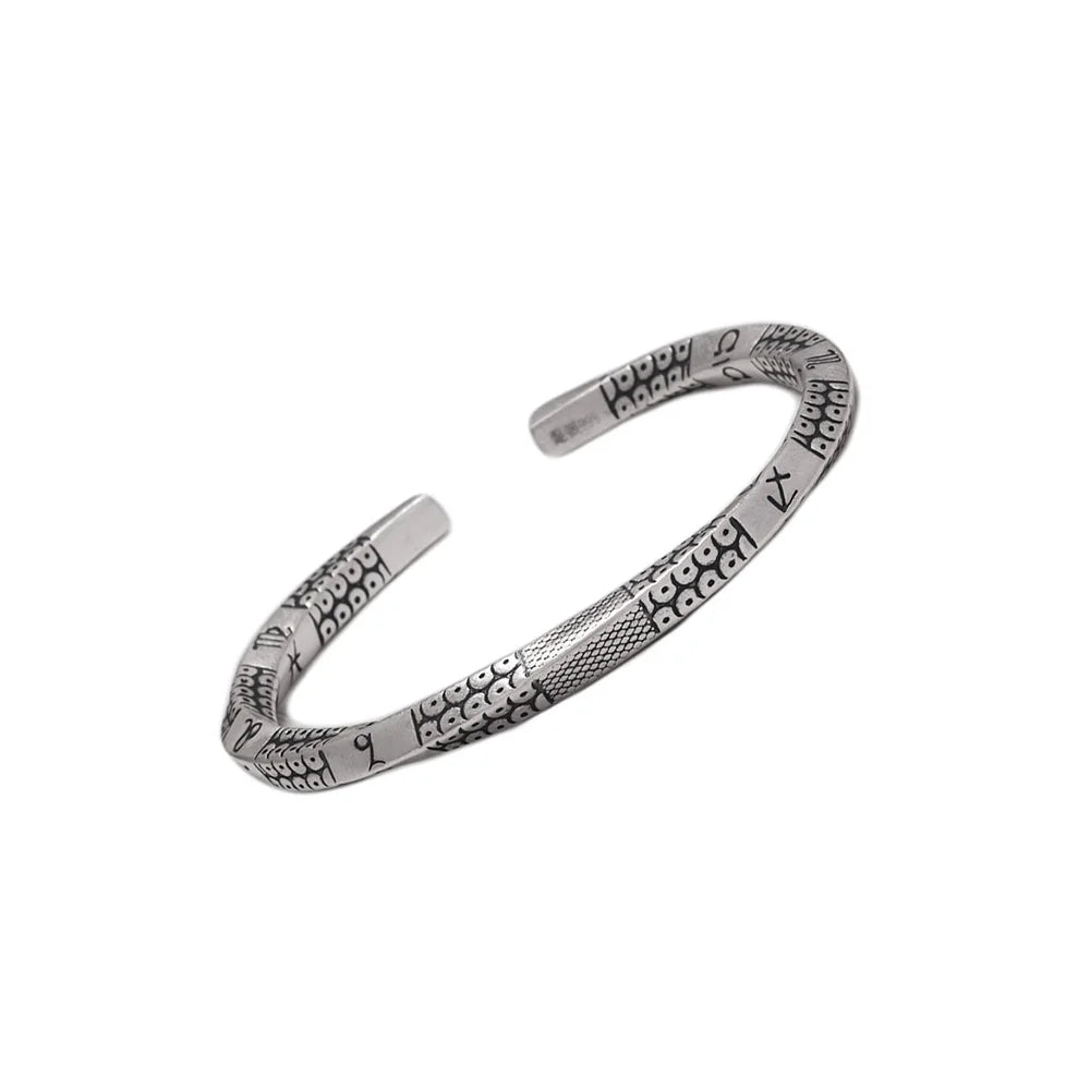 Solid 999 Sterling Silver Symbol Twisted Bracelet Carved Mobius Open Men Women Bangle Antique Ethnic Jewelry