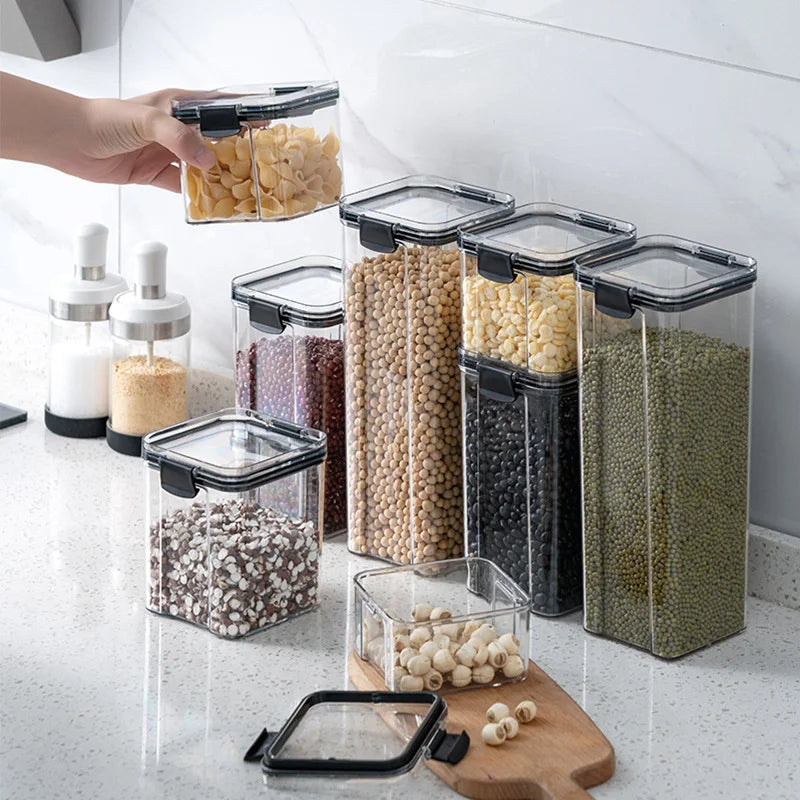 Hot Selling Airtight Food Storage Container Set Dry Goods Storage Plastic Clear Kitchen Food Box Silicone