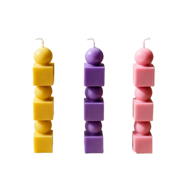 Home Decor Wedding Holiday Christmas Party Candles Geometric Cylindrical Square Stacked Candles Two-Piece Columnless Candles