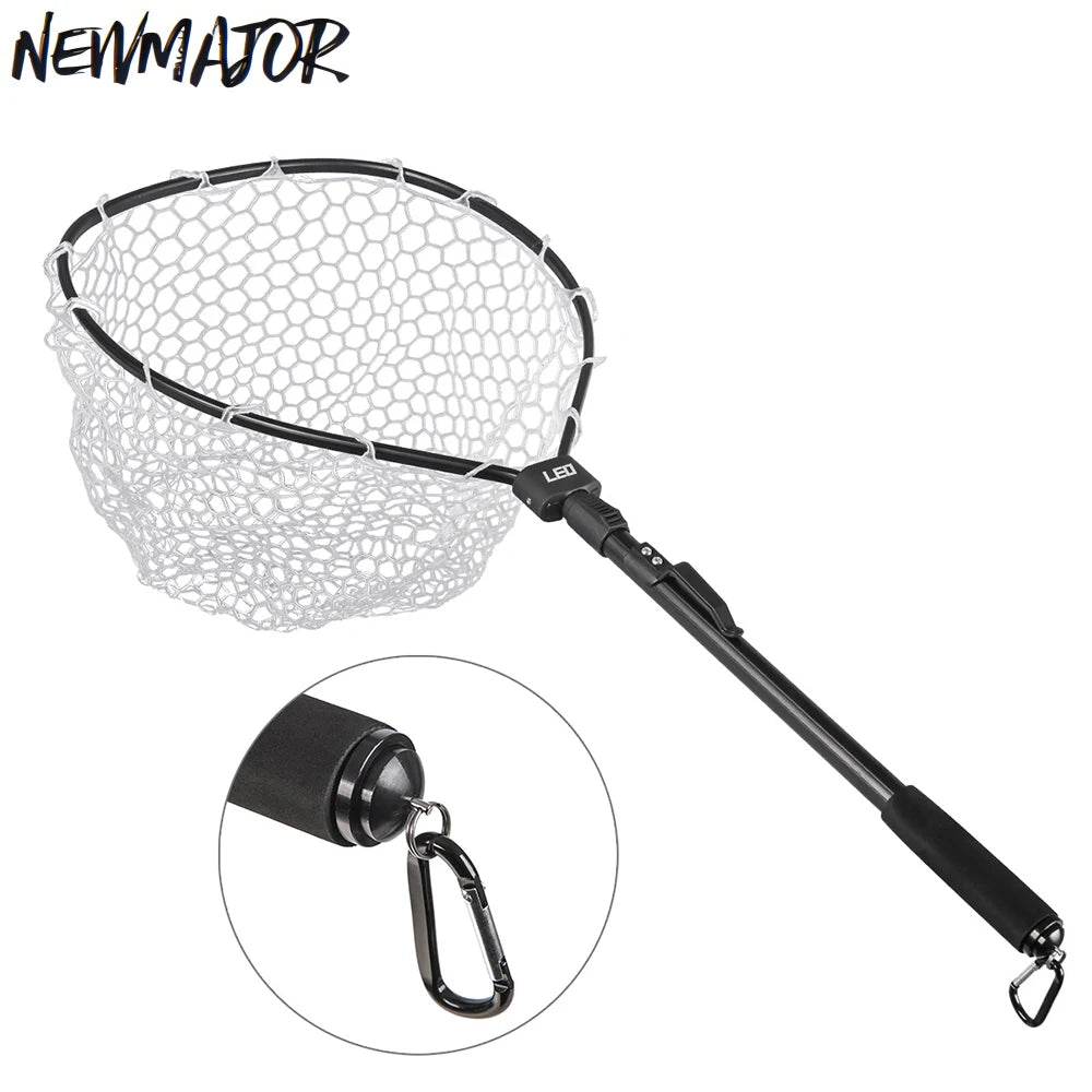 NEWMAJOR Black Aluminum Alloy Floating Landing Net with Quick-Folding Design and EVA Handle for Fly Fishing