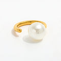 High End Women's Stainless Steel Open Ring 18K PVD Gold Plated Single Big Fresh Water Pearl Tarnish Free Fashion Jewelry Gift