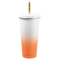Mikenda Straw Mug Vacuum Water Mug 500ml Cold and Hot Bottles Stainless Steel Tumblers Mugs with Gold Rim