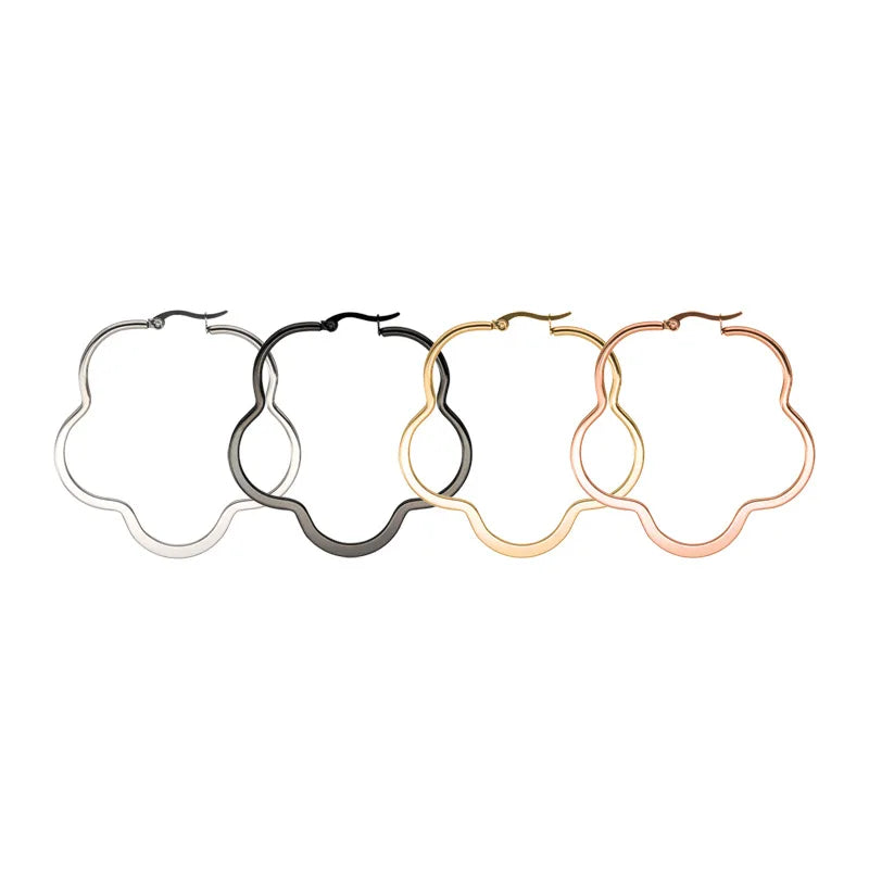 Wholesale Women Fashion Fancy Flower Shape Earring Design 18K Gold Stainless Steel Hoop Earrings for Women